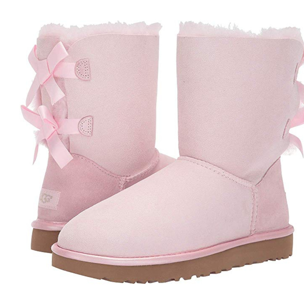 UGG BAILEY BOW SUEDE SHEARLING BOOTS NEW! PINK